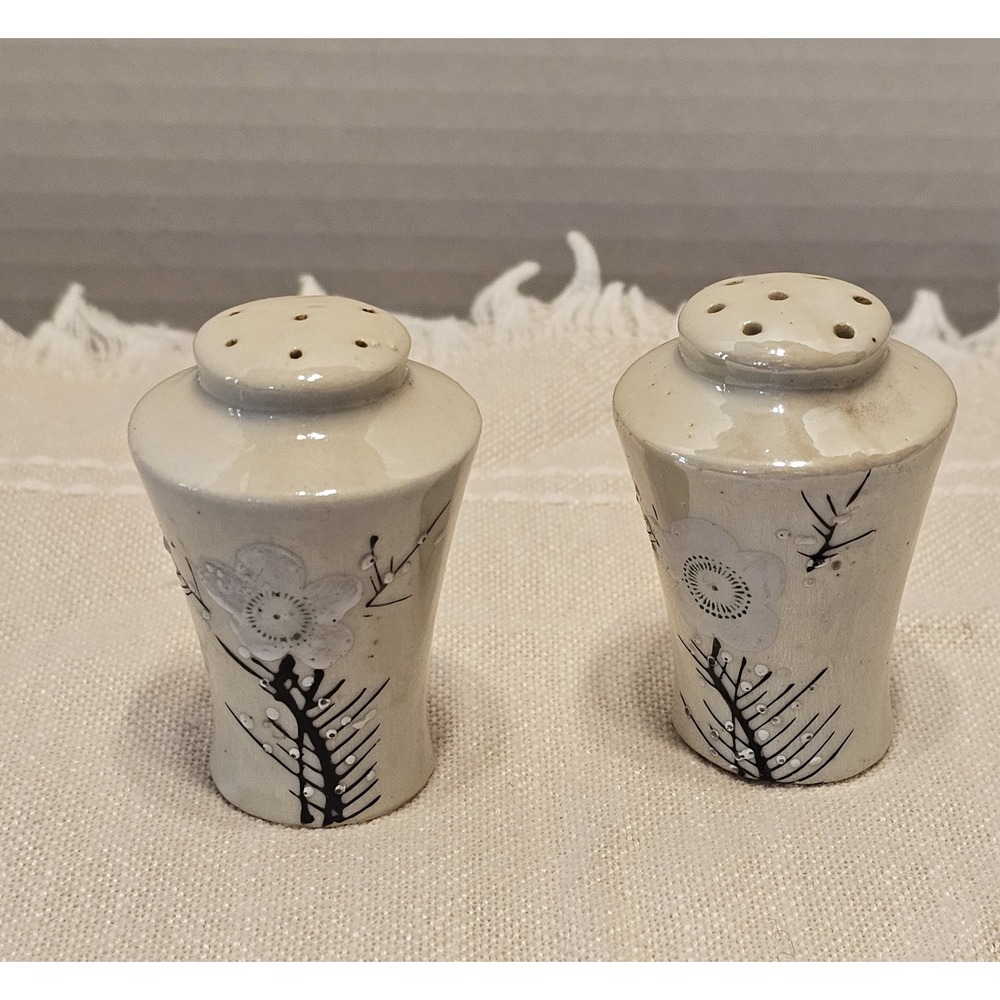 Vintage White Luster Floral Hand Painted Salt And Pepper Shakers Japan